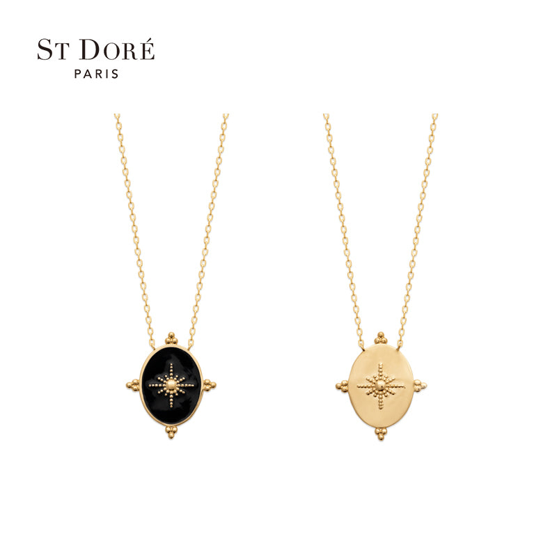Black enamel double-sided necklace(with astral)